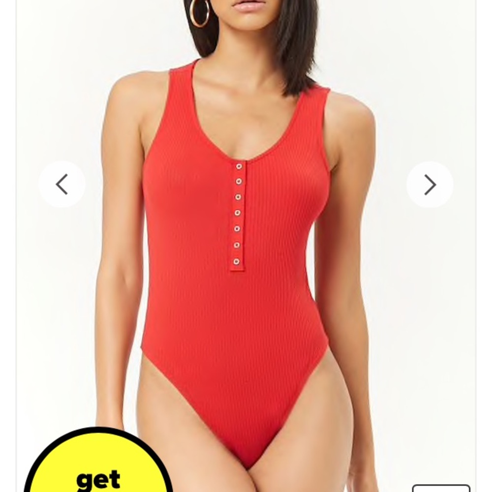 Red Ribbed Snap-buttoned Bodysuit